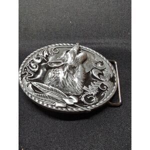 Vintage Silver Plated Western Shout Wolf Oval Belt Buckle also Stock in US